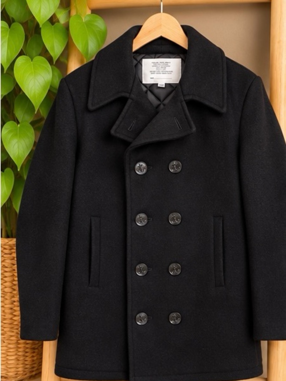Men’s Made in USA Military Wool Black Peacoat Size 38 NWOT